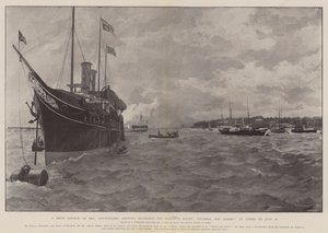 Un conseil privé en mer, les conseillers arrivant à bord du yacht de Sa Majesté Victoria et Albert à Cowes le 26 juillet - Amedee Forestier