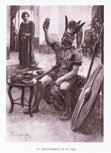 Un fantassin à une auberge, illustration de The Roman Soldier, 1928 - Amedee Forestier