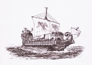 Patrouille de flotte : navires romains, illustration de The Roman Soldier, 1928 - Amedee Forestier
