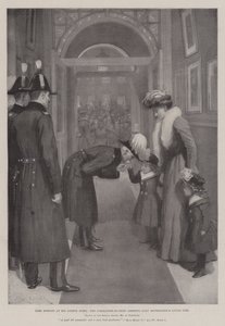 Lord Roberts dans son hôtel londonien, le commandant en chef saluant la petite fille de Lady Settrington