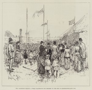 Mme Gladstone ouvrant une aire de jeux publique pour enfants sur le site de la prison de Horsemonger-Lane