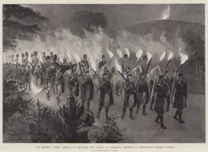 Nos invités impériaux, arrivée du tsar et de la tsarine à Balmoral, escortés par des Highlanders portant des torches - Amedee Forestier