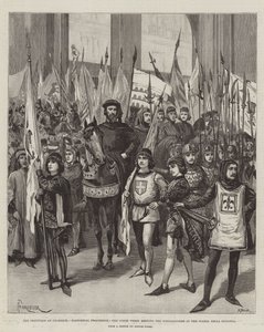 Les Fêtes à Florence, Procession Historique, le Conte Verde rencontrant le Gonfalonier sur la Piazza della Signoria