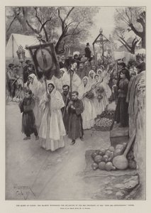 La reine à Cimiez, Sa Majesté assistant au départ des Pénitents rouges à la Fête des Cougourdons, Cimiez - Amedee Forestier