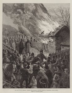 La guerre des loyers en Irlande, incendie des maisons des locataires expulsés à Glenbeigh, comté de Kerry