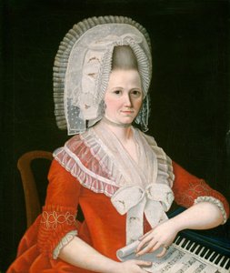 Dame portant une grande coiffe blanche - American 18th Century