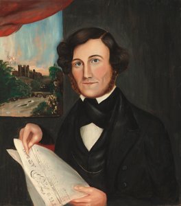 Homme nommé Hubbard lisant "Boston Atlas" - American 19th Century