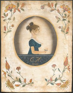 Femme tenant une rose - American 19th Century