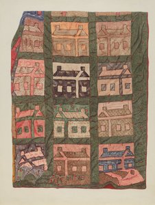 Couverture en Patchwork de Cabane en Rondins - American 20th Century