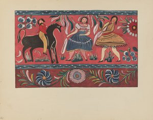 Planche 42: Design de Coffre Peint: Du Portfolio "Designs Coloniaux Espagnols du Nouveau-Mexique" - American 20th Century