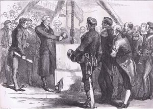 Lafayette posant la première pierre du monument de Bunker Hill, illustration de l
