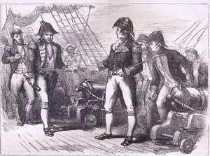Les officiers du Chesapeake offrant leurs épées (illustration de l