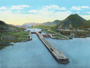 Vue aérienne des écluses de Pedro Miguel, canal de Panama