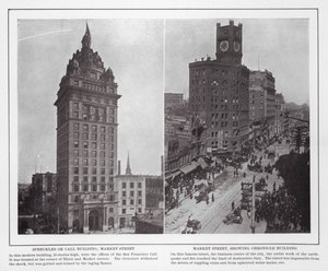 San Francisco : Spreckles ou Call Building, Market Street ; Market Street, montrant le Chronicle Building (photo n/b) - American Photographer (after)