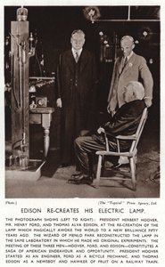 Thomas Edison recrée sa lumière électrique pour le président Herbert Hoover et Henry Ford