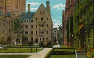 New Haven, Conn : Bingham Hall et Connecticut Hall, Université de Yale (photo couleur)