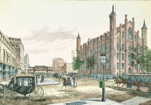 3e Avenue et 23e Rue, station de chemin de fer surélevée et le Collège de la ville de New York, de 36 vues de New York et des environs, publié par Charles Magnus