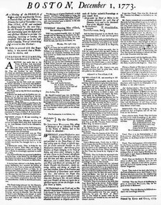 Journal détaillant les événements de la Boston Tea Party, décembre 1773
