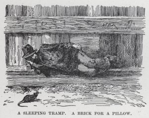 Un vagabond endormi, une brique pour oreiller (lithographie) - American School