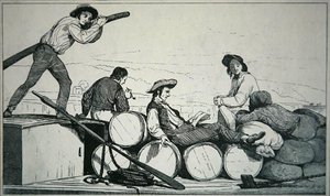 Un chaland transportant du fret sur le fleuve Mississippi, c.1840 - American School