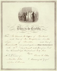 Certificat de mariage de 1849 - American School