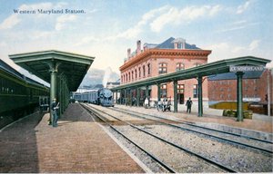 Une carte postale de la gare de Western Maryland, Cumberland, Maryland - American School