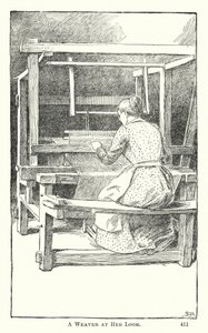 Une tisserande à son métier (gravure) - American School