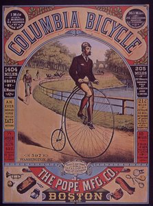 Publicité pour le vélo Columbia Penny-Farthing, Boston, USA - American School