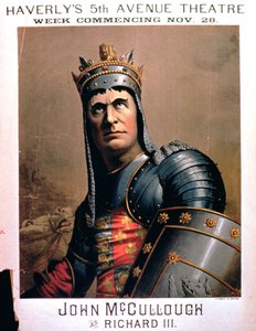 Publicité pour John McCullough en Richard III au Haverlys 5th Avenue Theatre, New York - American School