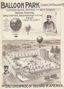 Affiche publicitaire pour un parc de ballons à Chicago, USA, vers 1888