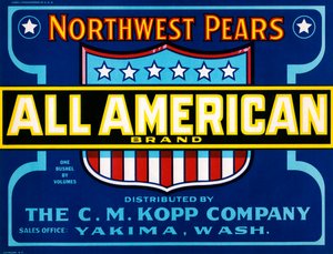Étiquette de caisse de fruits All American Brand, vers 1920 - American School