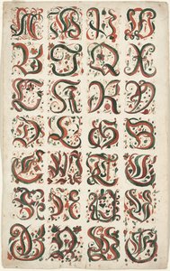 Alphabet, peinture Fraktur, c.1825-50 - American School
