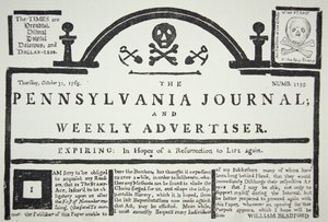 Une réponse américaine à la loi sur le timbre imposée par les Britanniques, publiée dans The Pennsylvania Journal and Weekly Advertiser le 31 octobre 1765 - American School