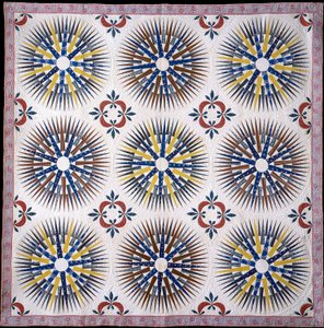 Quilt de boussole et feuille de noyer, vers 1860 - American School