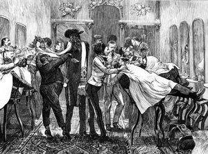 Salon de coiffure à New York, 1870 - American School