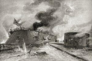Bataille entre le Monitor et le Merrimac en 1862, tirée de 