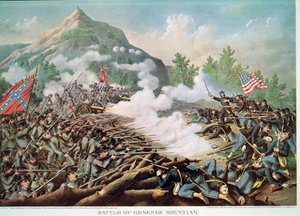 Bataille de Kenesaw Mountain, Géorgie, 27 juin 1864, gravé par Kurz & Allison - American School