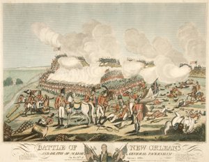 Bataille de la Nouvelle-Orléans et mort du Major Général Packenham le 8 janvier 1815, pub. 1815 - American School