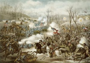 Bataille de Pea Ridge, Arkansas, 6-8 mars, gravée par Kurz & Allison - American School