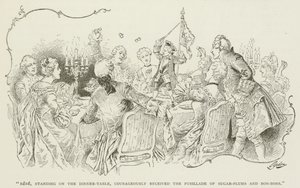 "Bébé, debout sur la table à manger, a courageusement reçu la fusillade de dragées et de bonbons"