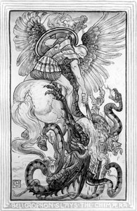 Bellepheron tue la Chimère, tiré de The Wonder-Book for Girls and Boys écrit par Nathaniel Hawthorne, 1852