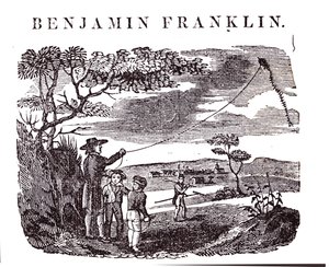 Benjamin Franklin (1706-90) conduit son expérience du cerf-volant