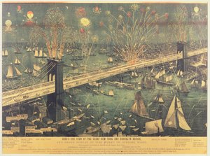 Vue aérienne du grand pont de New York et Brooklyn et le grand feu d