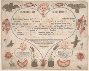 Certificat de naissance et de baptême (Geburts und Taufschein) pour Maria Catharina Raup c.1806 - American School
