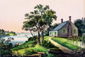Lieu de naissance de George Washington à Bridges Creek, comté de Westmoreland, Virginie, 22 février 1732, publié par Currier et Ives - American School