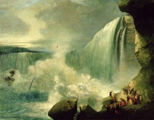Blondin traversant les chutes du Niagara sur une corde raide, vers 1859-60 - American School