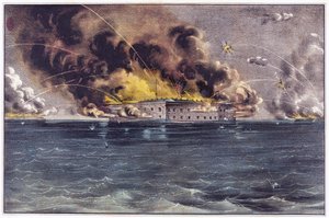 Bombardement de Fort Sumter, port de Charleston, 12 et 13 avril 1861, pub. 1861 - American School