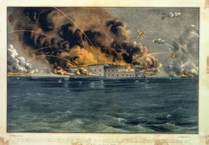 Bombardement de Fort Sumter, port de Charleston, 12 et 13 avril 1861, publié par Currier et Ives - American School