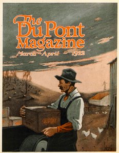 Machines de forage et explosifs, couverture du DuPont Magazine, mars-avril 1922 - American School