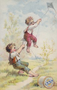 Garçons en difficulté avec un cerf-volant - American School
